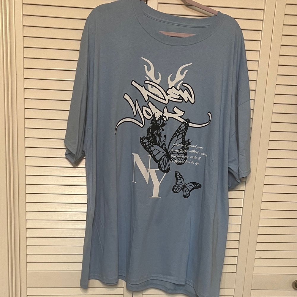 Fashion Nova Sky Blue Graphic Tee